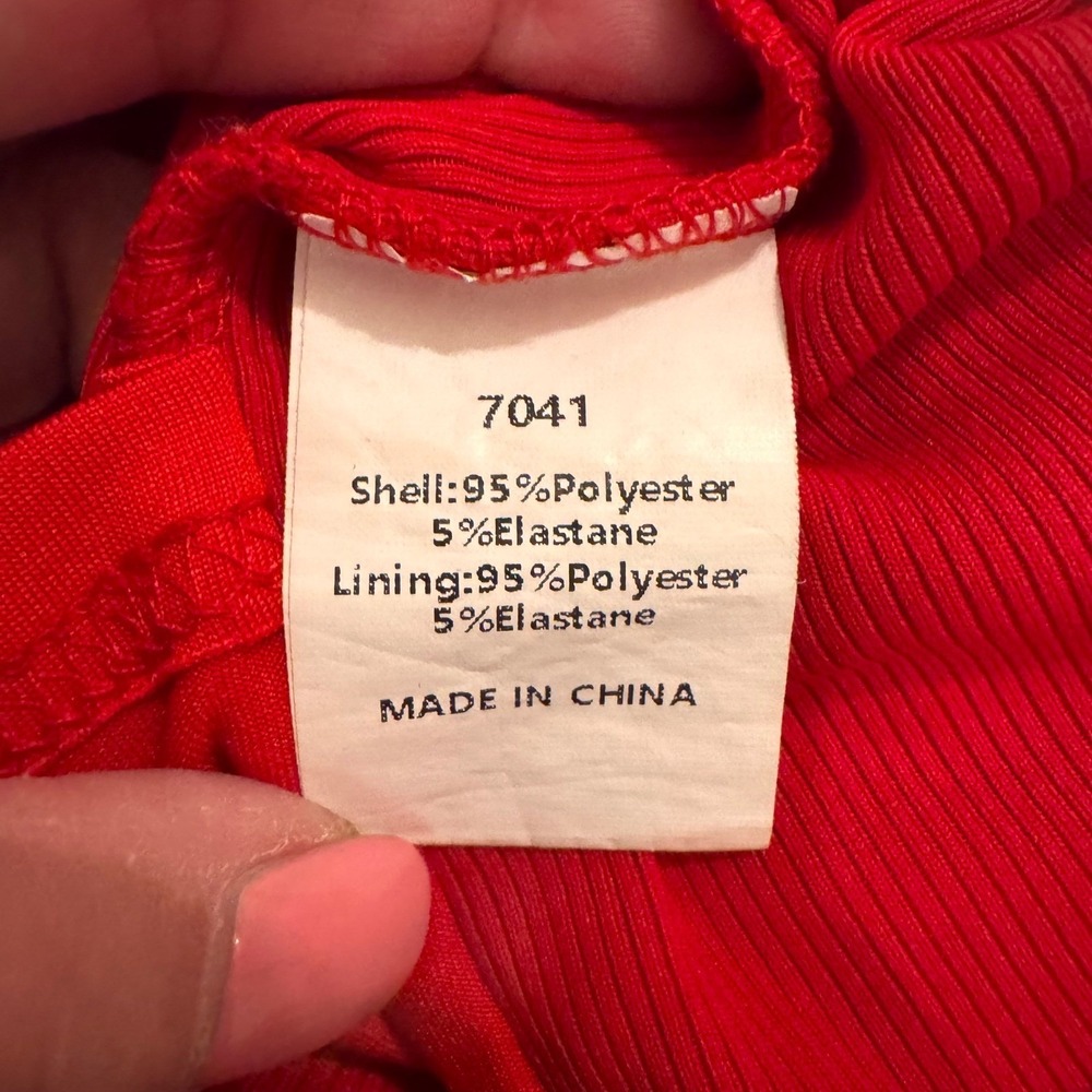 Romantic Red Strapless Twist Front Midi Dress Ribbed Day to Night Date Sz M - Picture 13 of 14